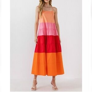 English Factory Orange and Pink Maxi Sundress - XS